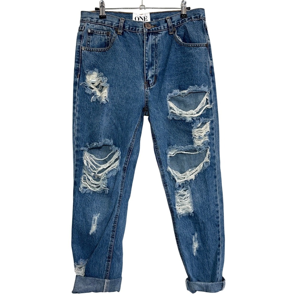 One Teaspoon Super Baggies Jeans 26 Pacifica Blue‎ Distressed Boyfriend- NWT